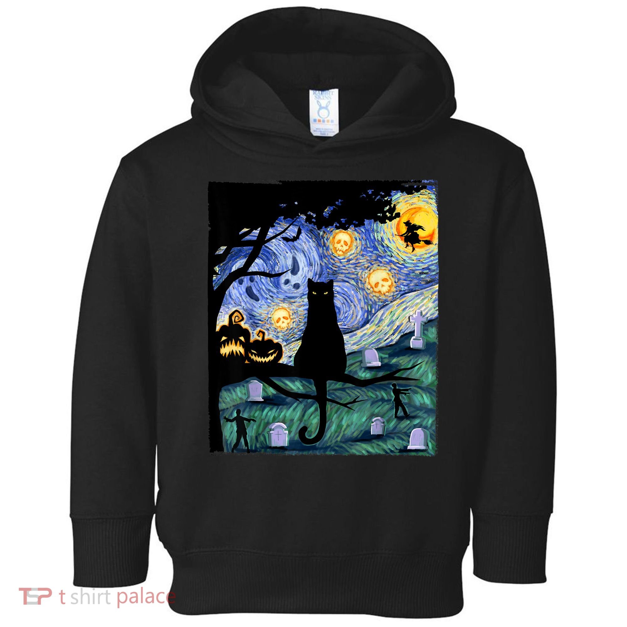 Cat , Scary Night Cat Tee, Van Gogh Gift, Halloween Toddler Hoodie