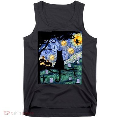 Cat , Scary Night Cat Tee, Van Gogh Gift, Halloween Tank Top