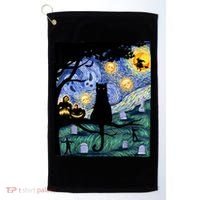 Cat , Scary Night Cat Tee, Van Gogh Gift, Halloween Golf Towel thumb 0