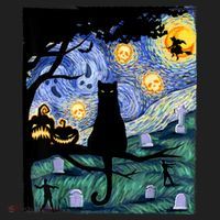 Cat , Scary Night Cat Tee, Van Gogh Gift, Halloween Golf Towel thumb 3
