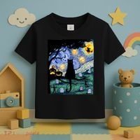 Cat , Scary Night Cat Tee, Van Gogh Gift, Halloween Toddler T-Shirt thumb 3