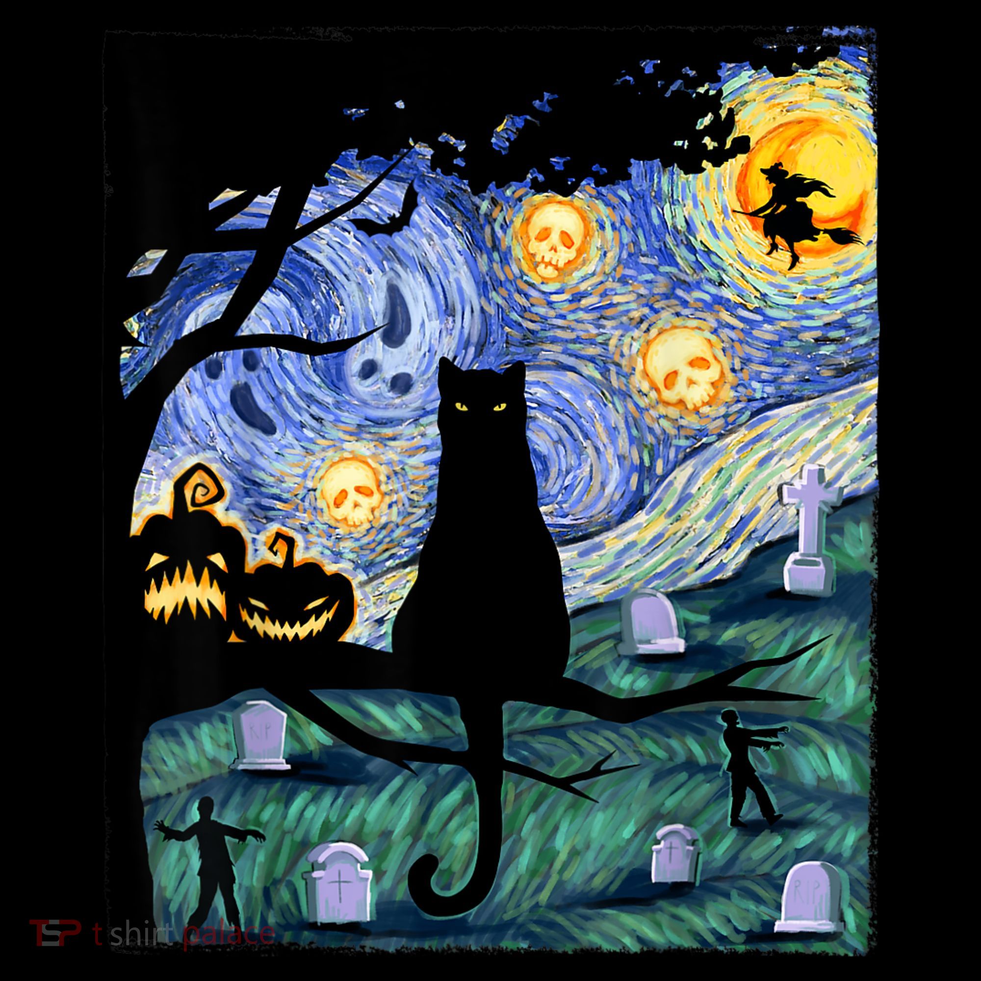Cat , Scary Night Cat Tee, Van Gogh Gift, Halloween Toddler T-Shirt