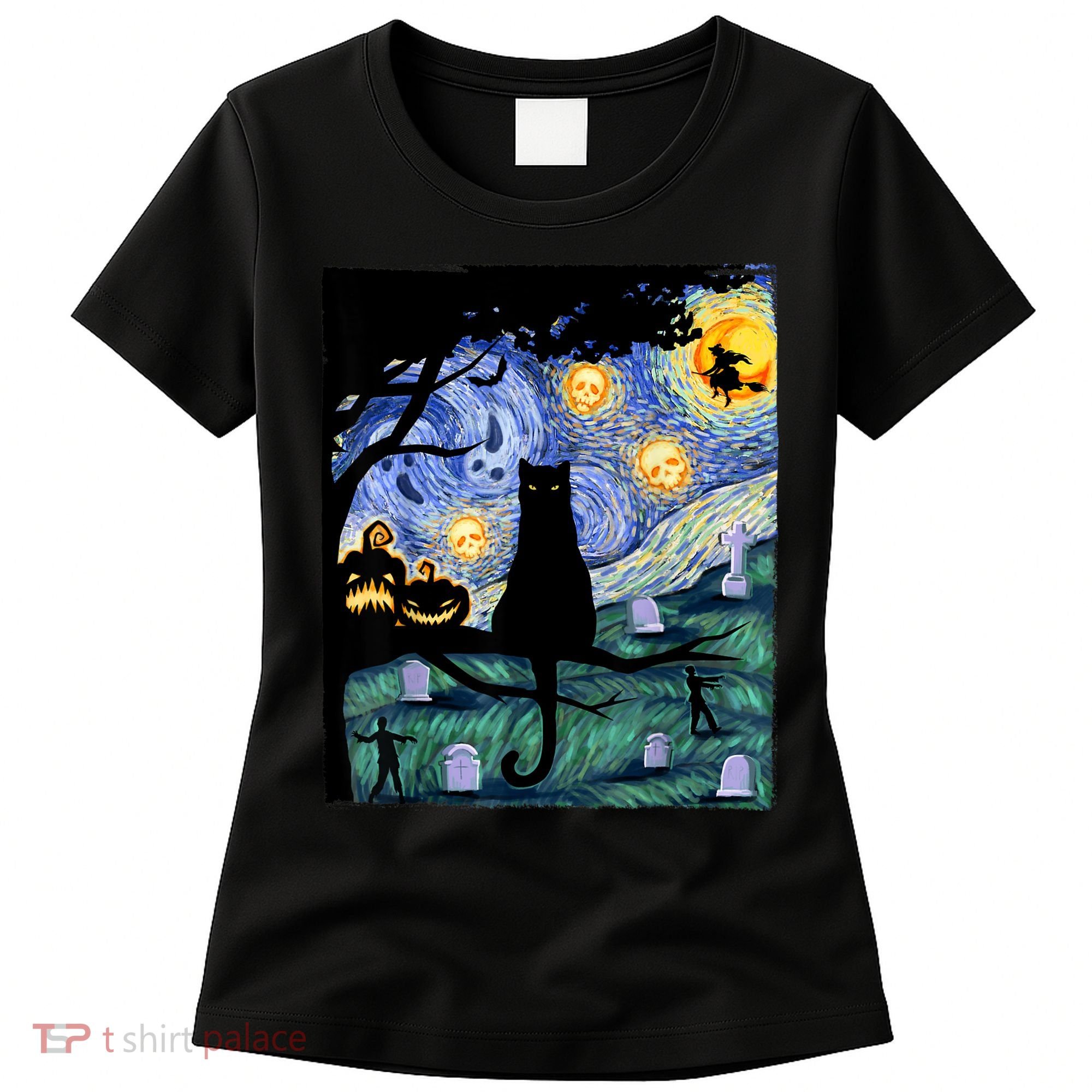 Cat , Scary Night Cat Tee, Van Gogh Gift, Halloween Women's T-Shirt