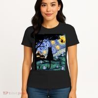 Cat , Scary Night Cat Tee, Van Gogh Gift, Halloween Women's T-Shirt thumb 4