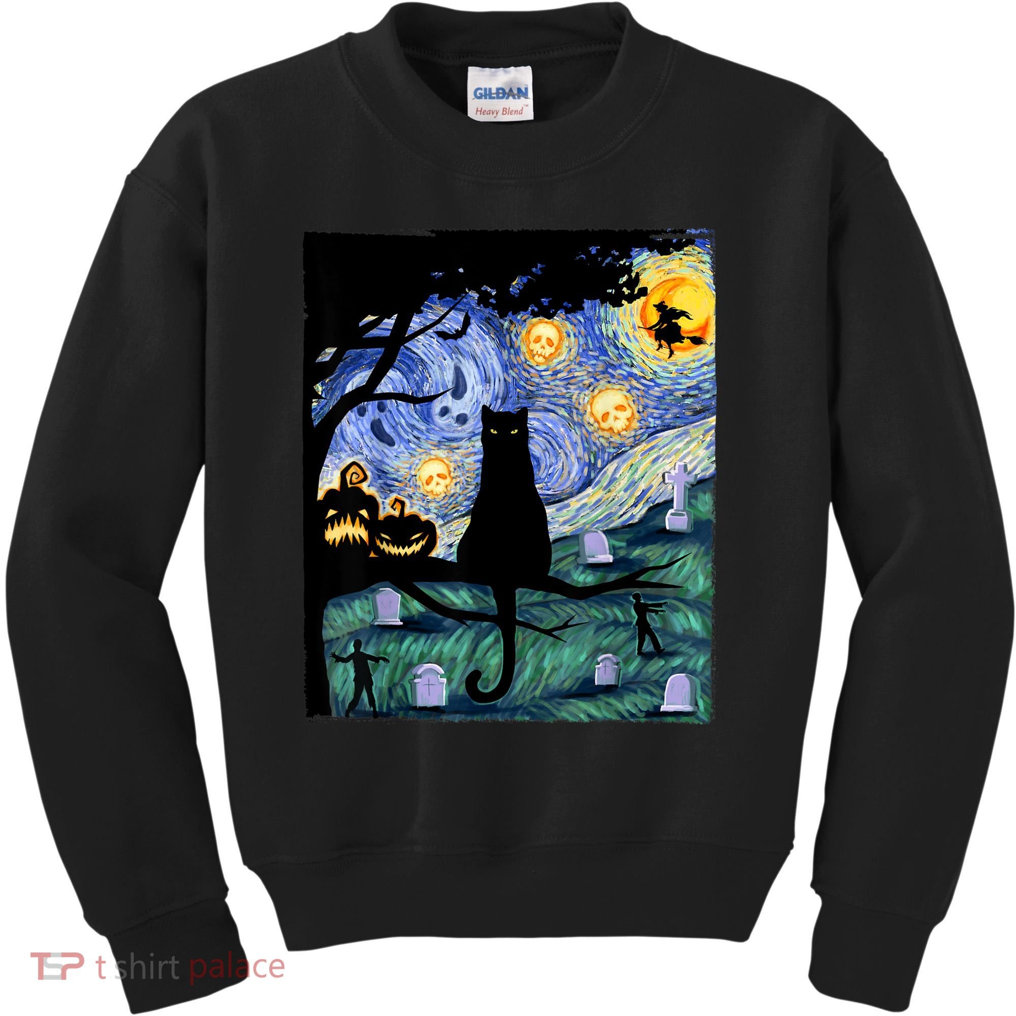 Cat , Scary Night Cat Tee, Van Gogh Gift, Halloween Kids Sweatshirt