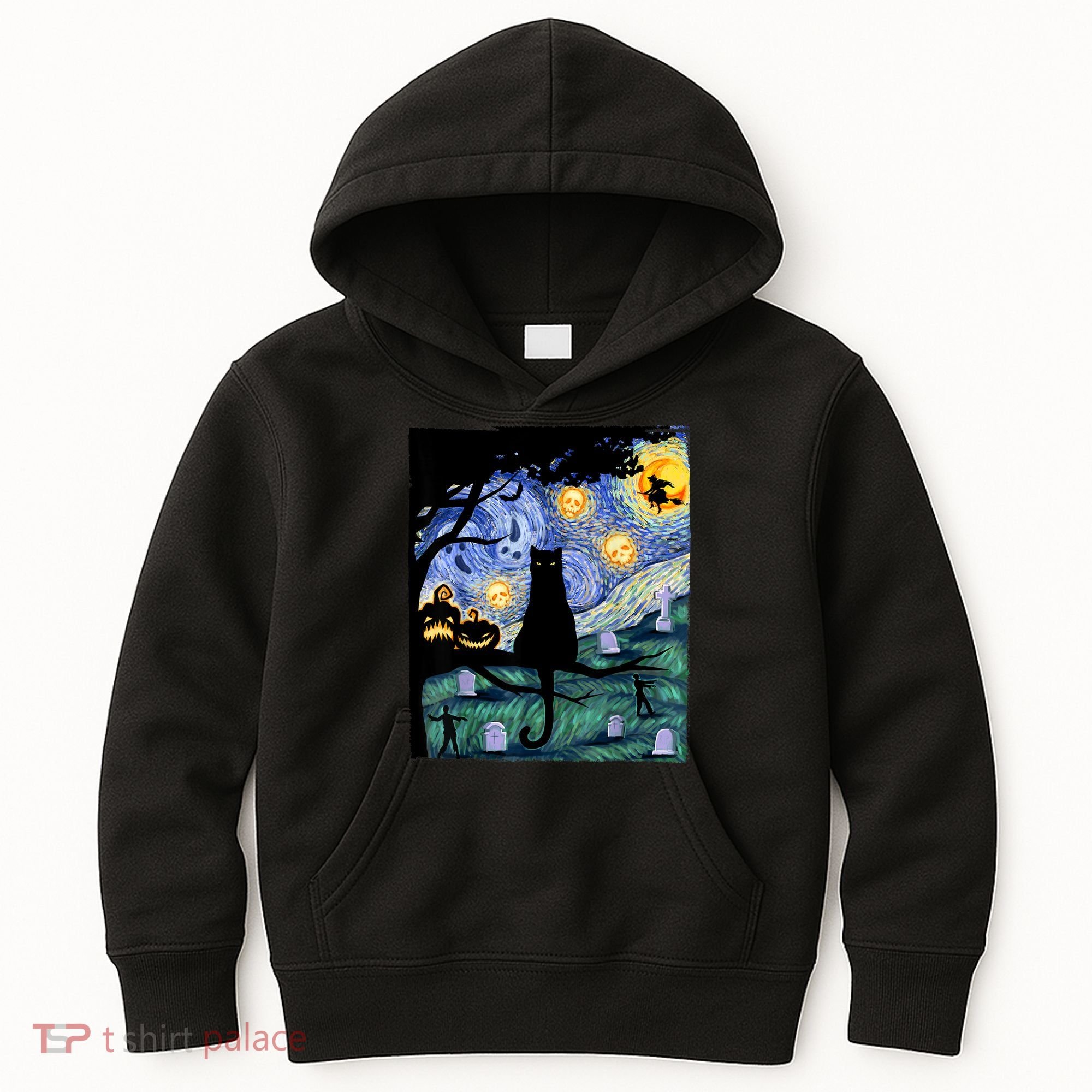 Cat , Scary Night Cat Tee, Van Gogh Gift, Halloween Kids Hoodie