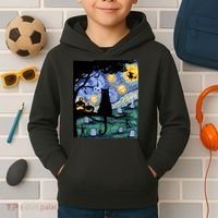 Cat , Scary Night Cat Tee, Van Gogh Gift, Halloween Kids Hoodie thumb 2