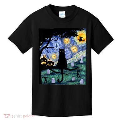 Cat , Scary Night Cat Tee, Van Gogh Gift, Halloween Kids T-Shirt