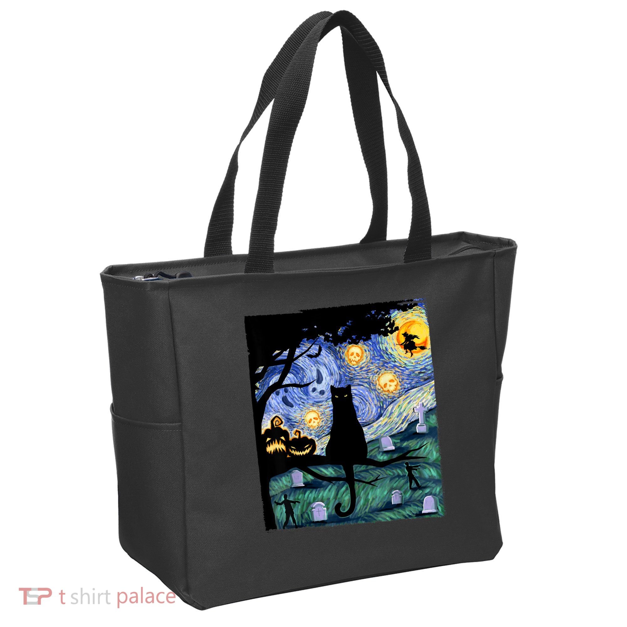 Cat , Scary Night Cat Tee, Van Gogh Gift, Halloween Tote Bag