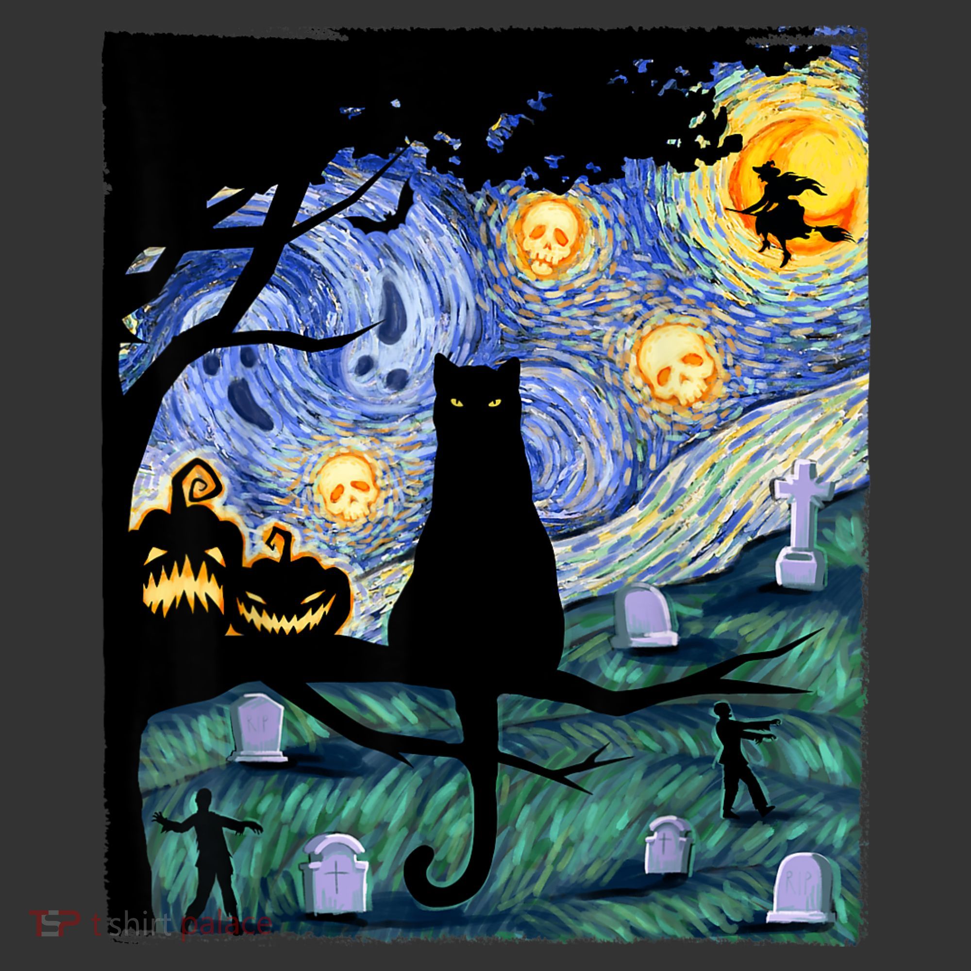 Cat , Scary Night Cat Tee, Van Gogh Gift, Halloween Ornament