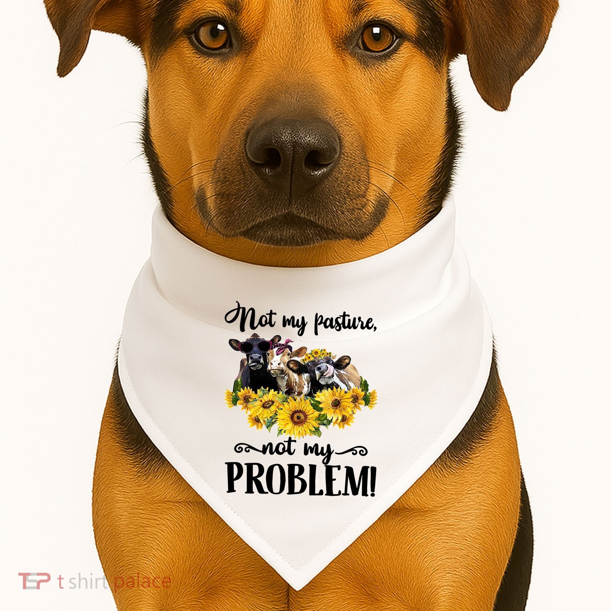 Cow Sunflowers Not My Pasture Not My Problem USA-Made Doggie Bandana
