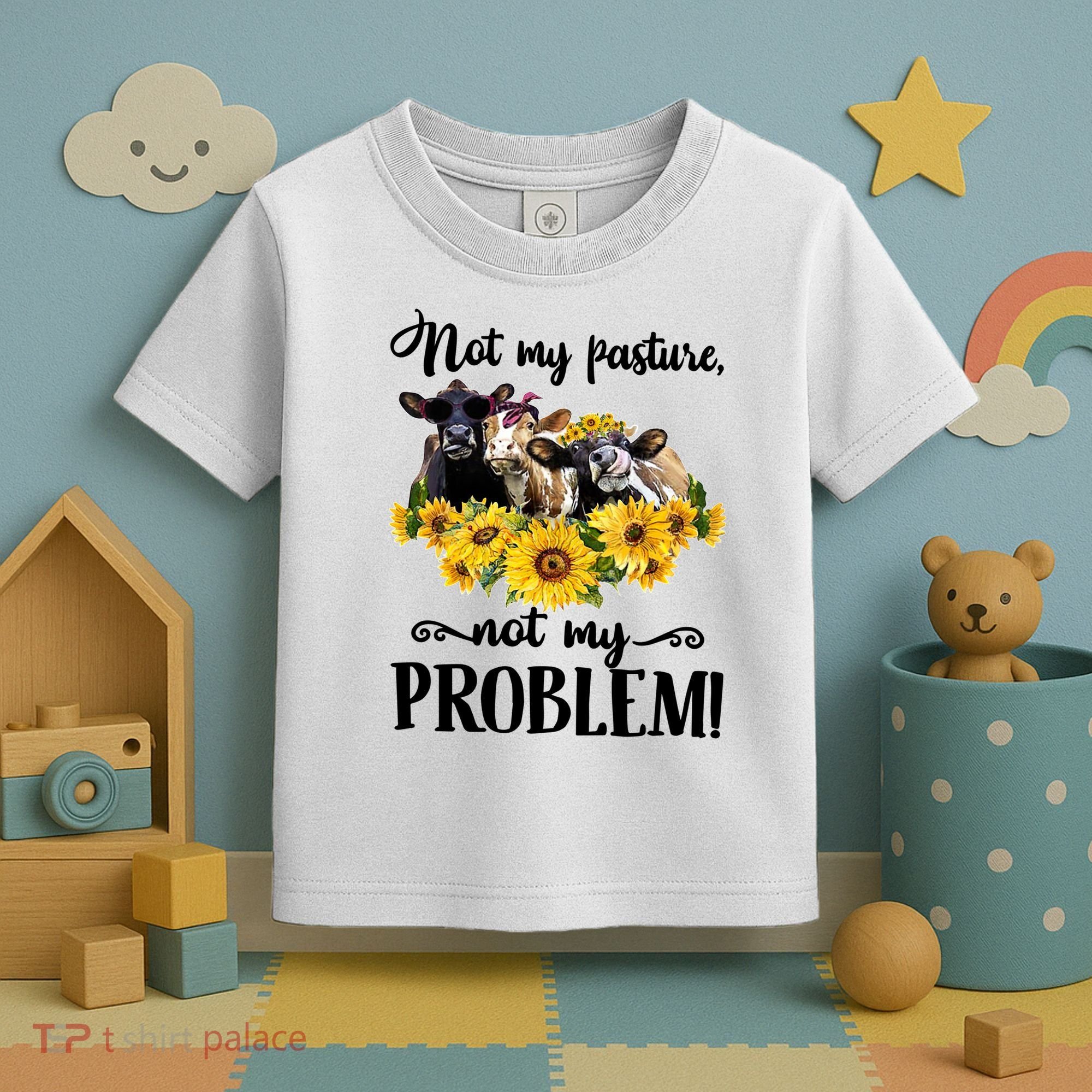 Cow Sunflowers Not My Pasture Not My Problem Toddler T-Shirt