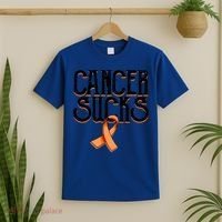 Cancer Sucks Orange Ribbon Kidney Cancer Leukemia Awareness Funny Gift T-Shirt thumb 2