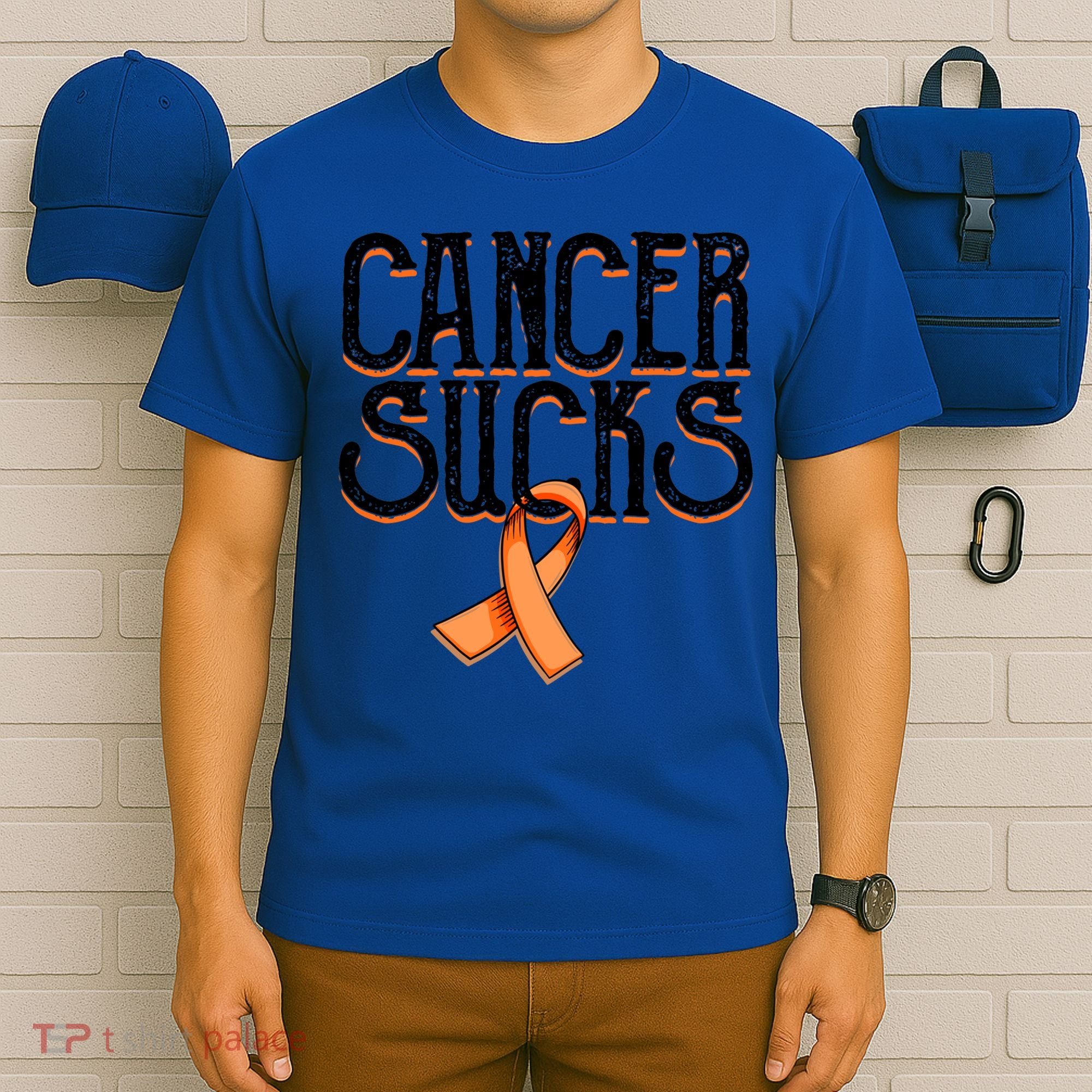 Cancer Sucks Orange Ribbon Kidney Cancer Leukemia Awareness Funny Gift T-Shirt