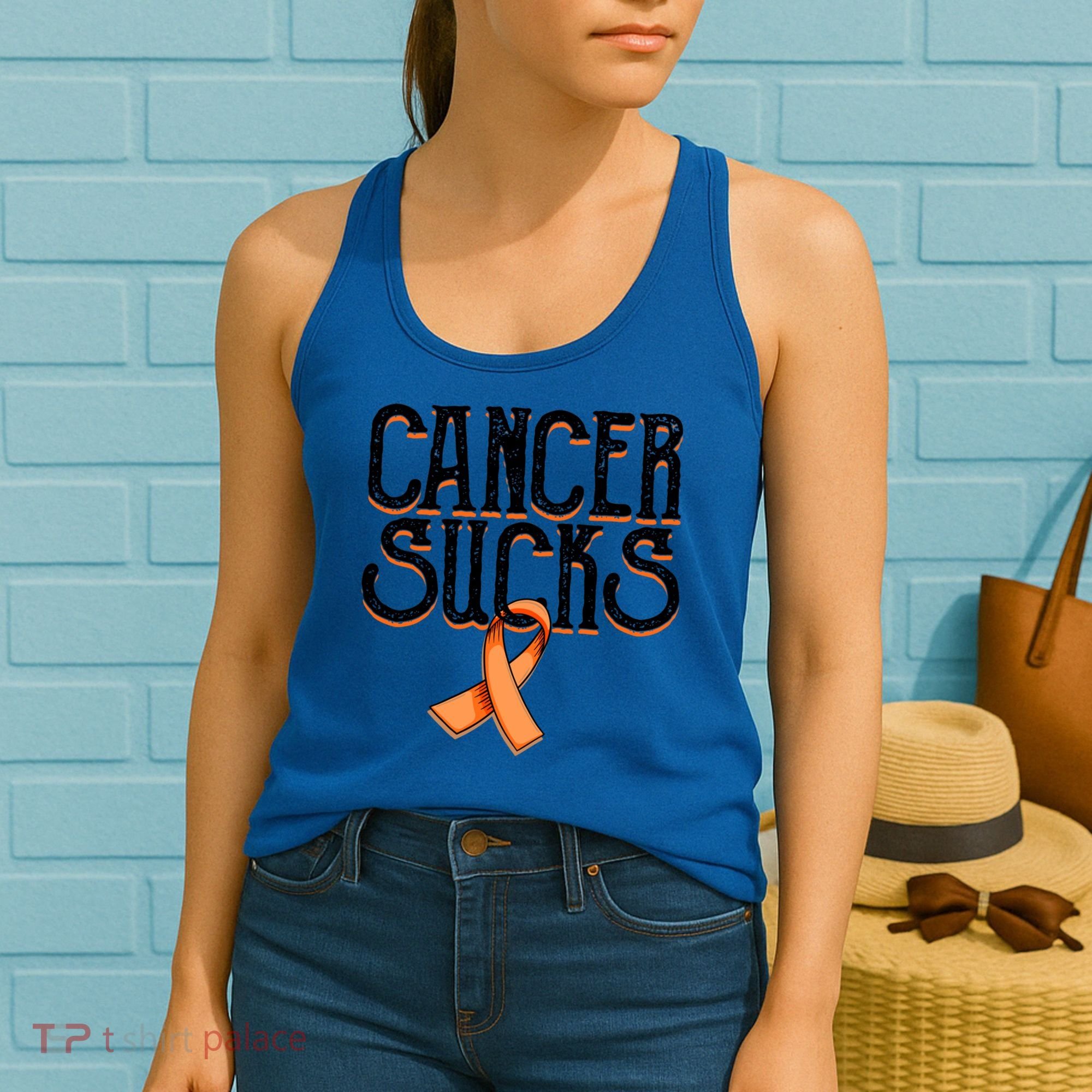 Cancer Sucks Orange Ribbon Kidney Cancer Leukemia Awareness Funny Gift Women's Tank Top