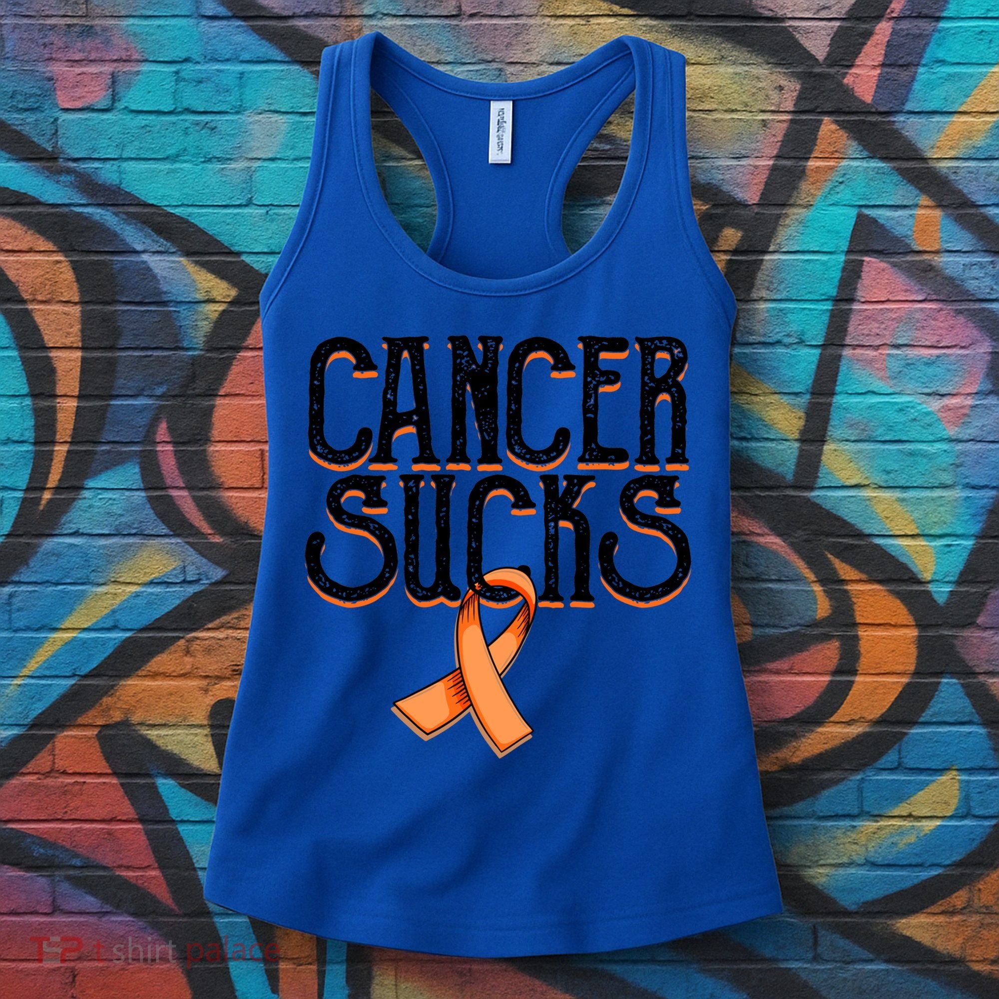 Cancer Sucks Orange Ribbon Kidney Cancer Leukemia Awareness Funny Gift Women's Tank Top
