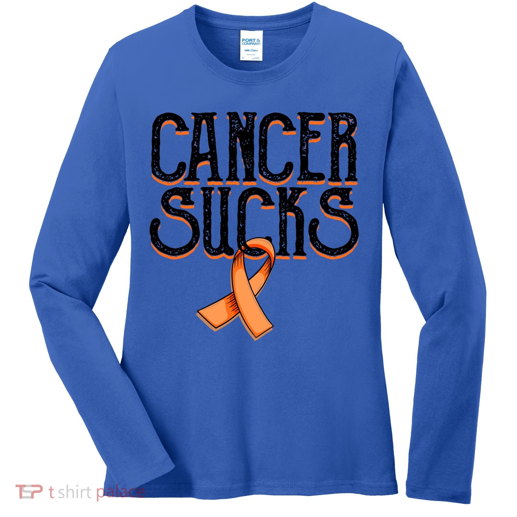 Cancer Sucks Orange Ribbon Kidney Cancer Leukemia Awareness Funny Gift Women's Long Sleeve Shirt