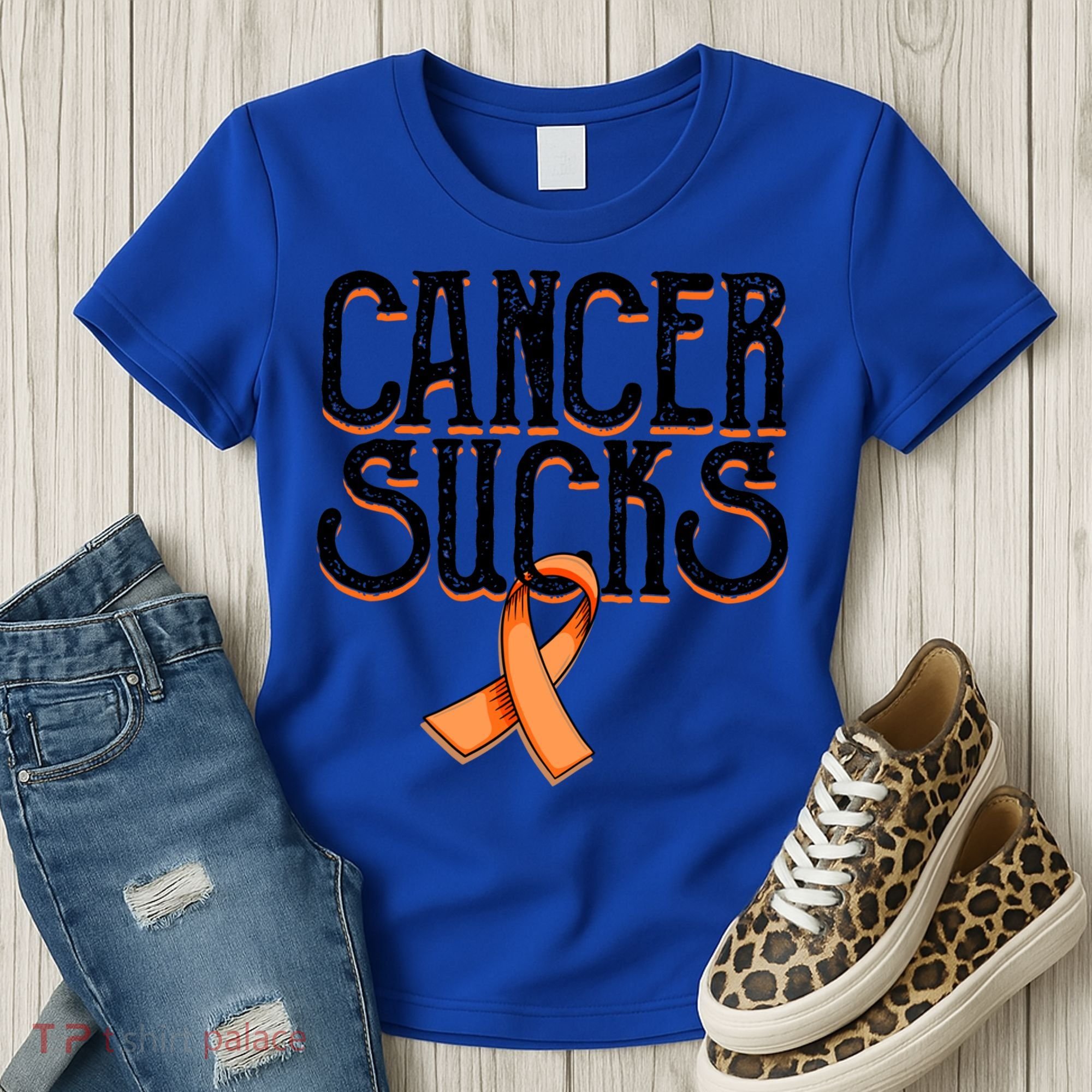 Cancer Sucks Orange Ribbon Kidney Cancer Leukemia Awareness Funny Gift Women's T-Shirt