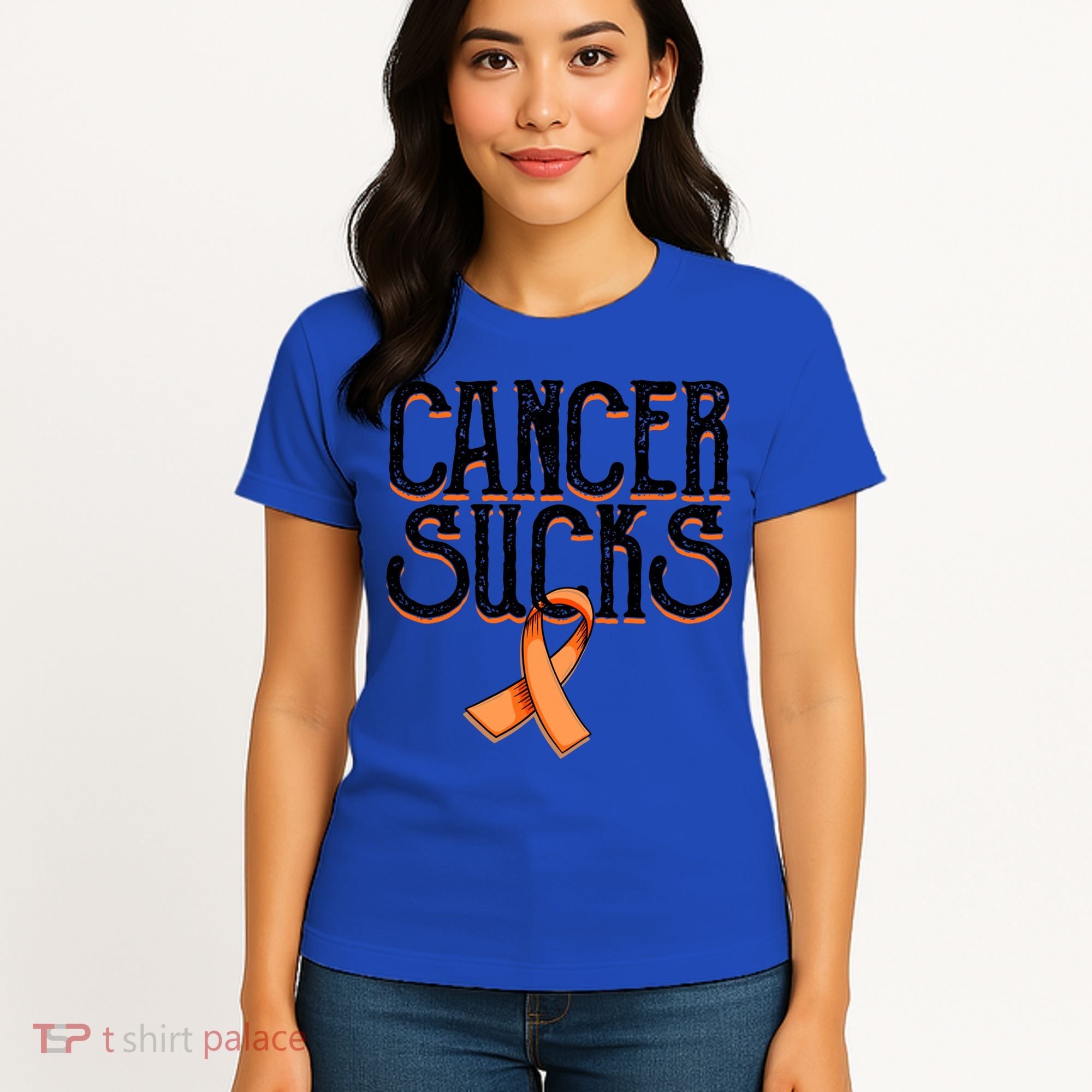 Cancer Sucks Orange Ribbon Kidney Cancer Leukemia Awareness Funny Gift Women's T-Shirt