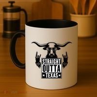 Cool Straight Outta Texas Long Horn Bull Coffee Mug thumb 4