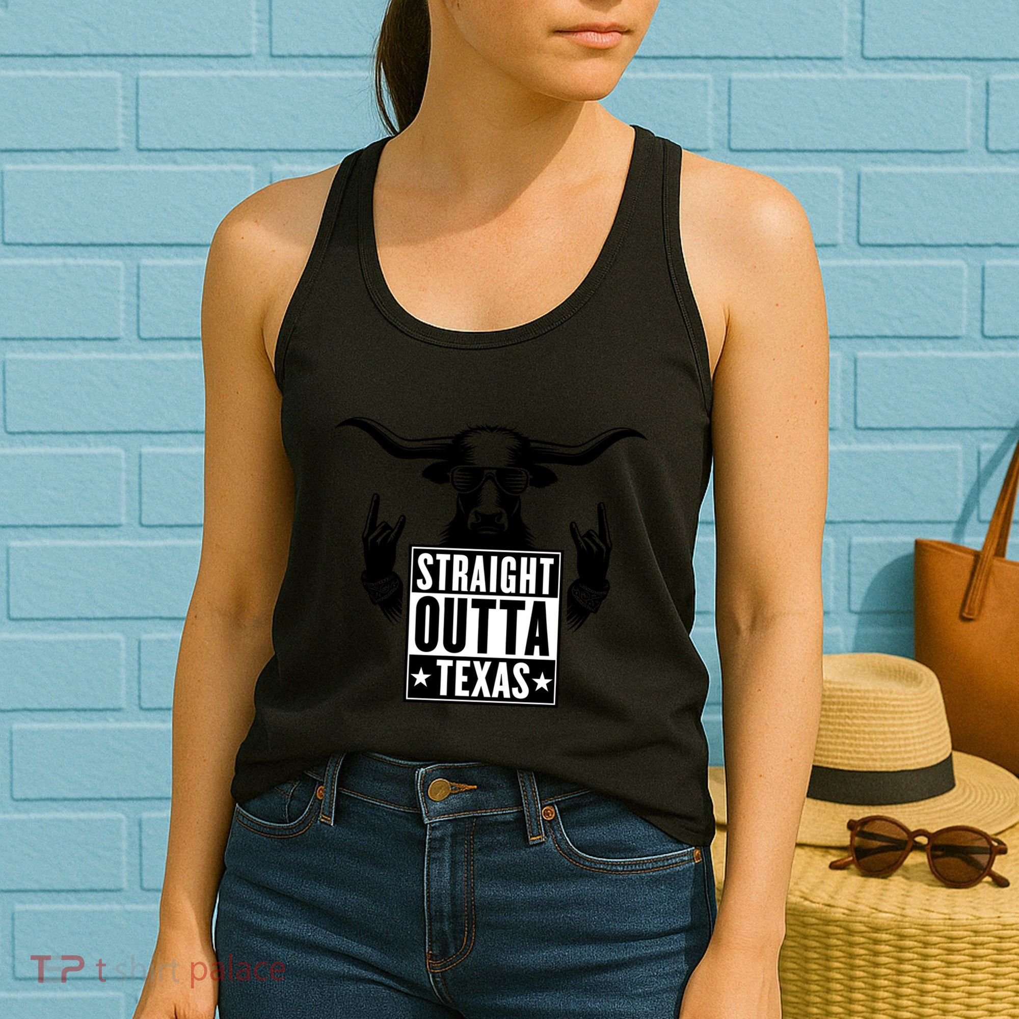 Cool Straight Outta Texas Long Horn Bull Women's Tank Top