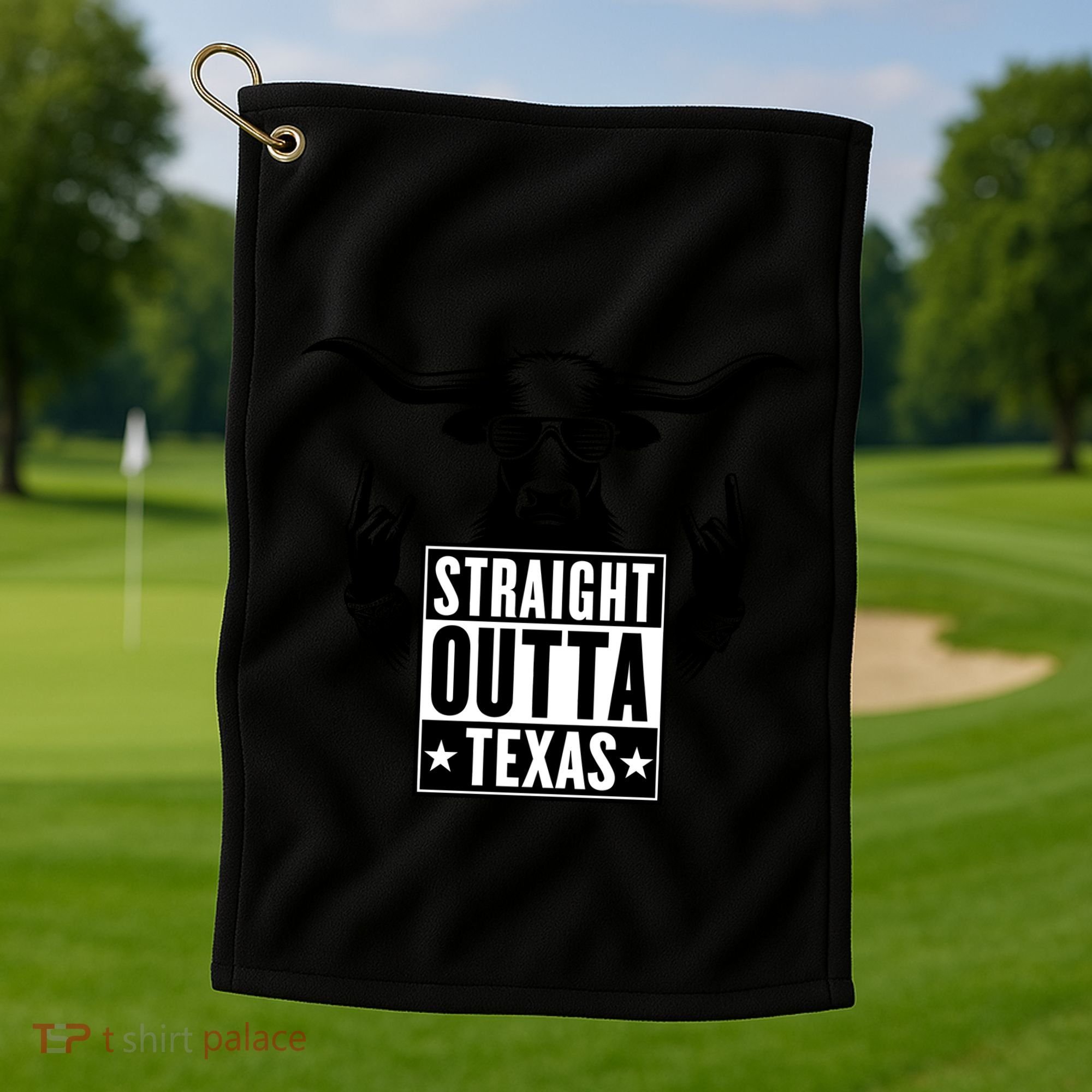 Cool Straight Outta Texas Long Horn Bull Golf Towel