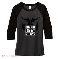 Cool Straight Outta Texas Long Horn Bull Women's Tri-Blend 3/4-Sleeve Raglan Shirt thumb 0