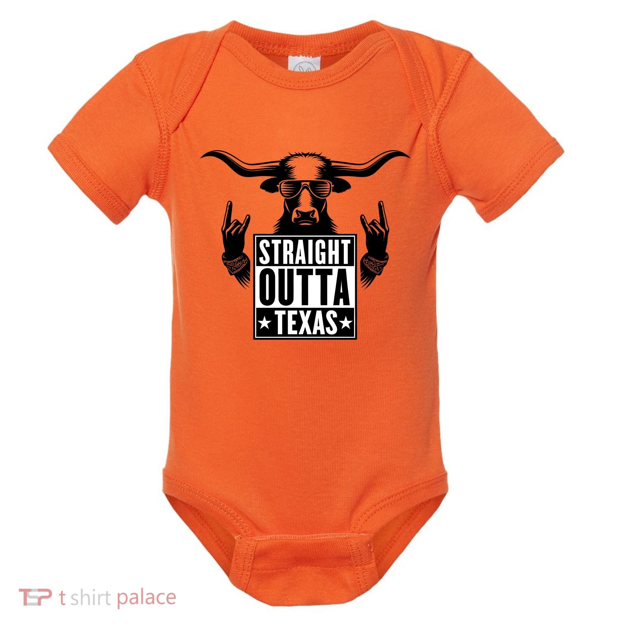 Cool Straight Outta Texas Long Horn Bull Baby Bodysuit
