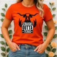 Cool Straight Outta Texas Long Horn Bull Women's T-Shirt thumb 2