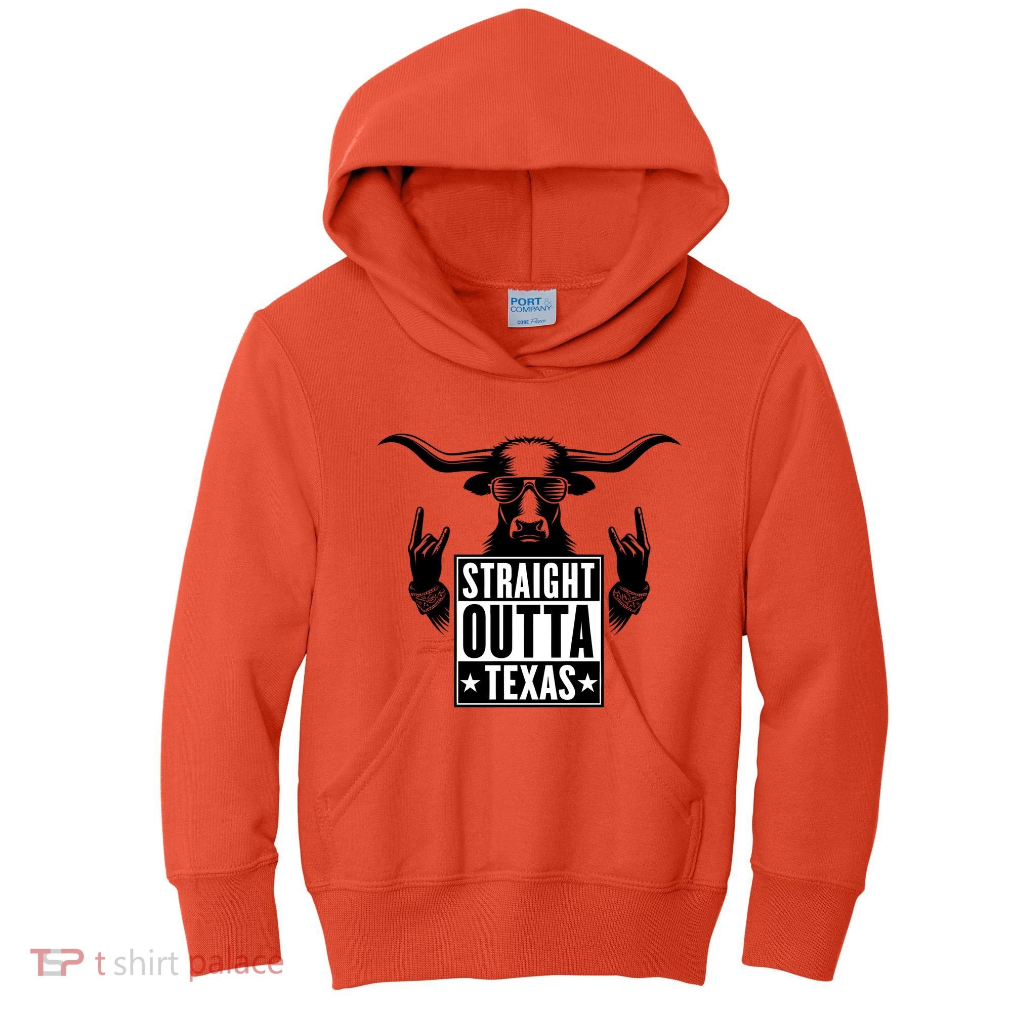 Cool Straight Outta Texas Long Horn Bull Kids Hoodie