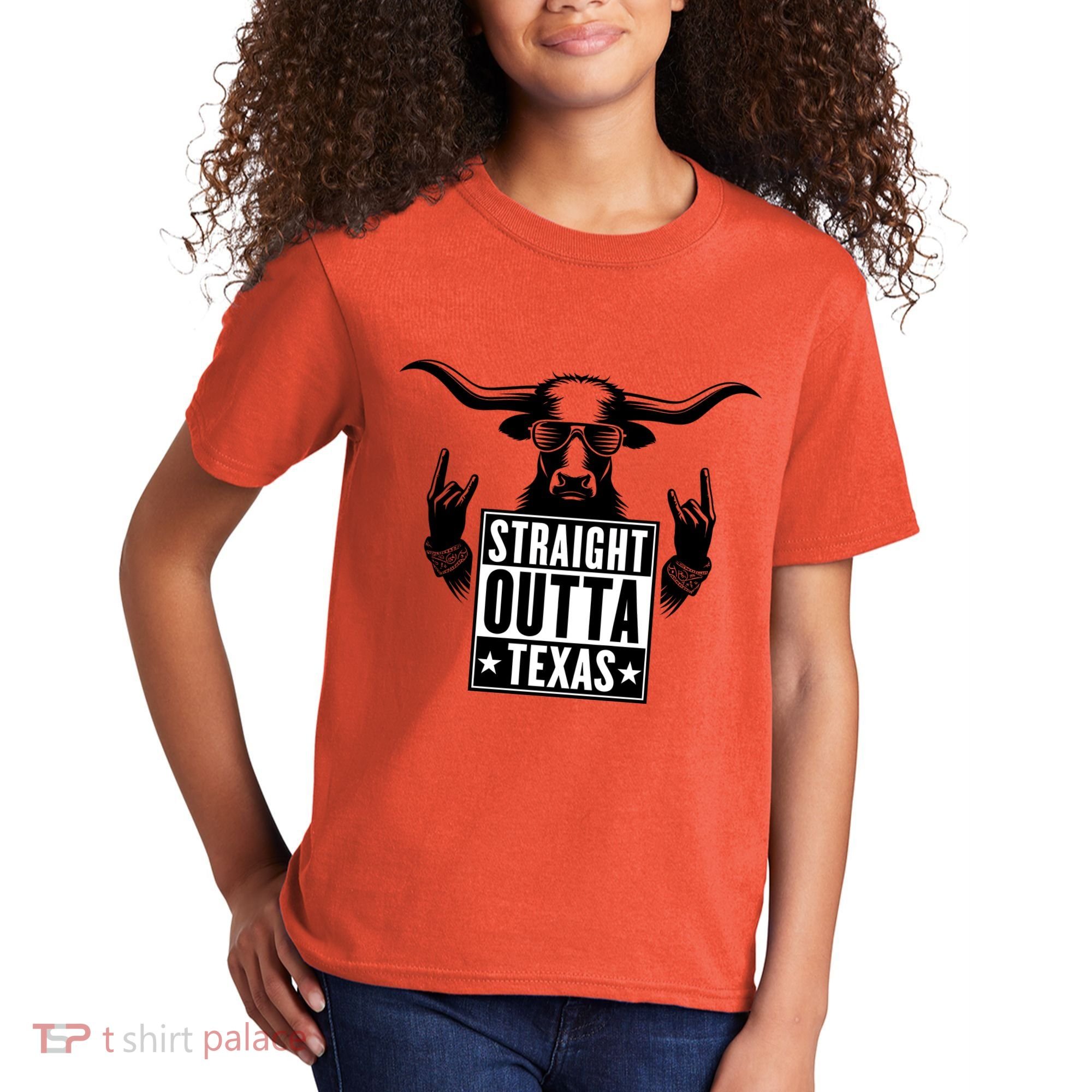 Cool Straight Outta Texas Long Horn Bull Kids T-Shirt