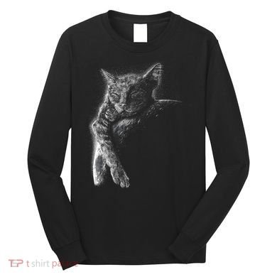 Cat Sleeping On The Moon Sketch Long Sleeve Shirt
