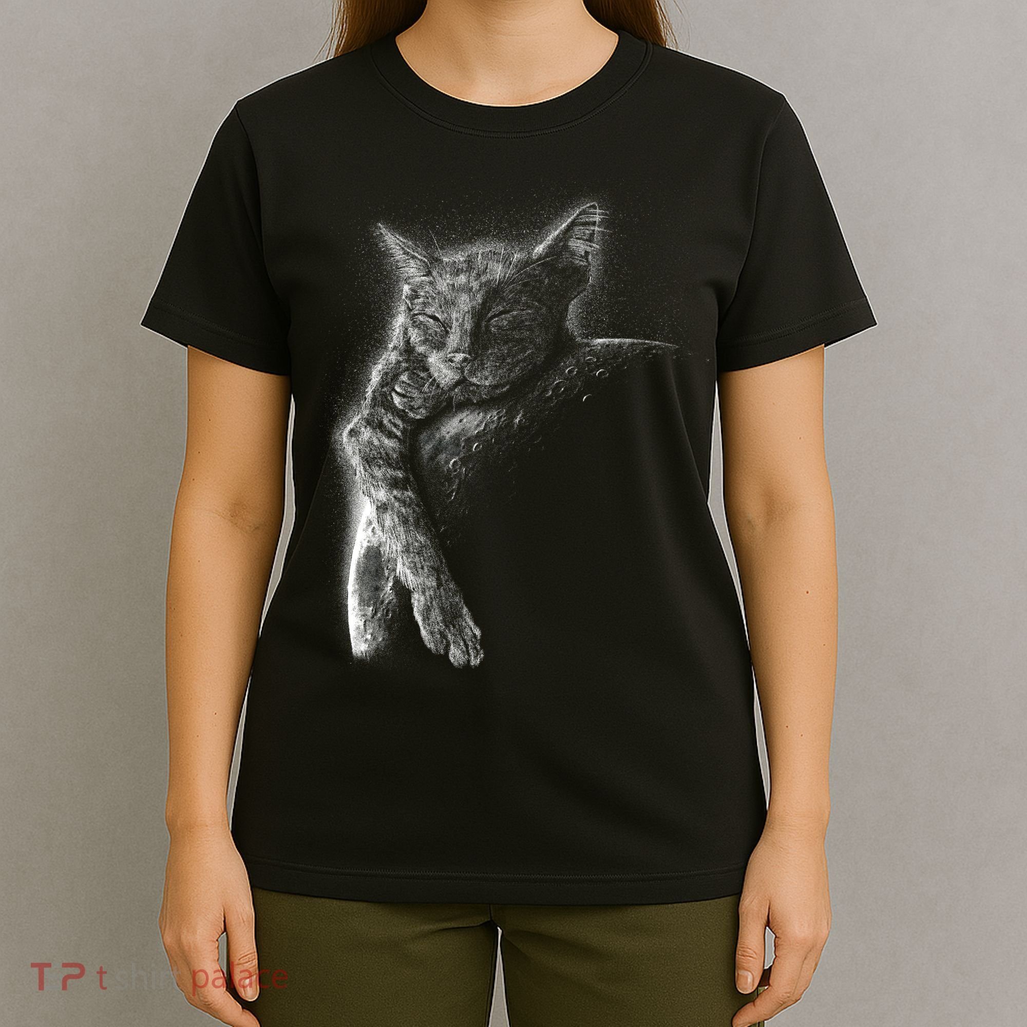 Cat Sleeping On The Moon Sketch T-Shirt