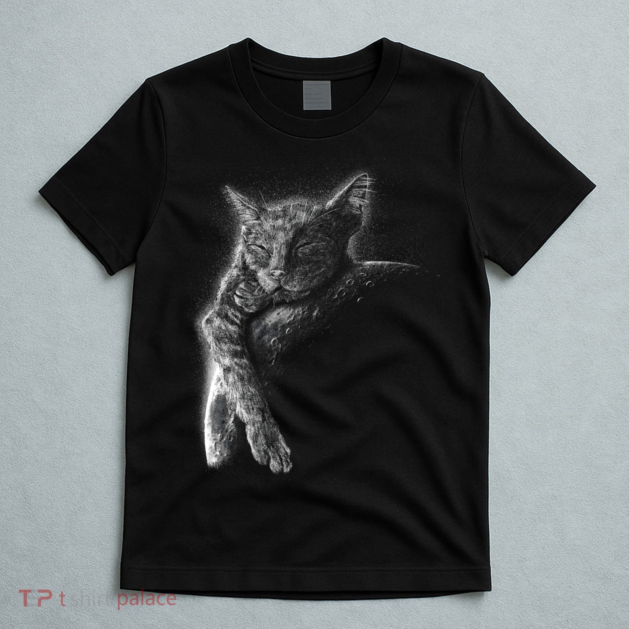 Cat Sleeping On The Moon Sketch T-Shirt