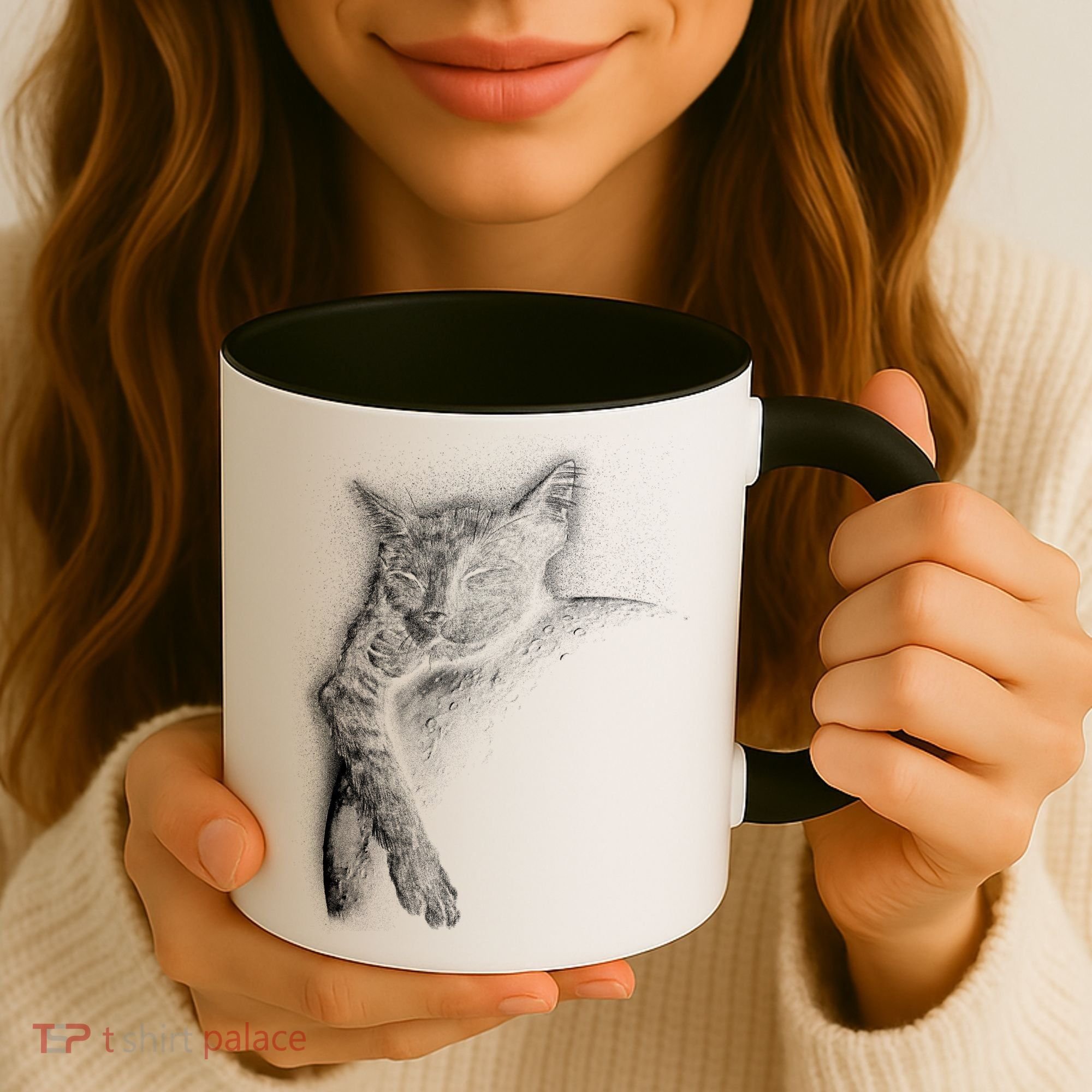 Cat Sleeping On The Moon Sketch Coffee Mug