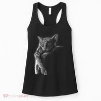 Cat Sleeping On The Moon Sketch Women's Tank Top thumb 0