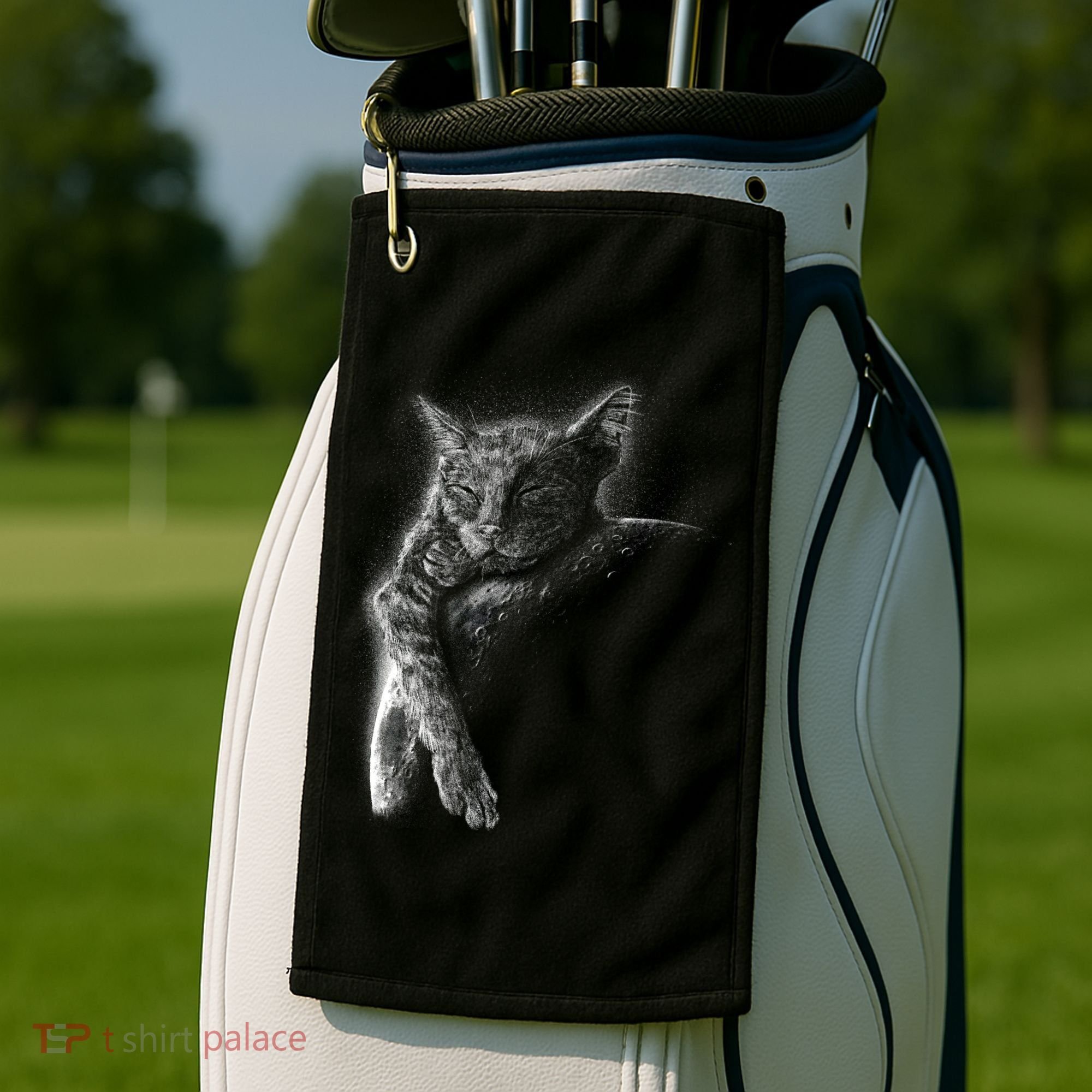 Cat Sleeping On The Moon Sketch Golf Towel