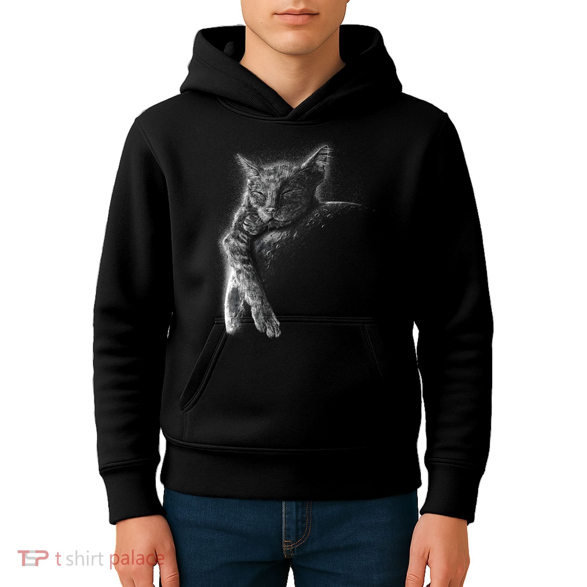 Cat Sleeping On The Moon Sketch Kids Hoodie