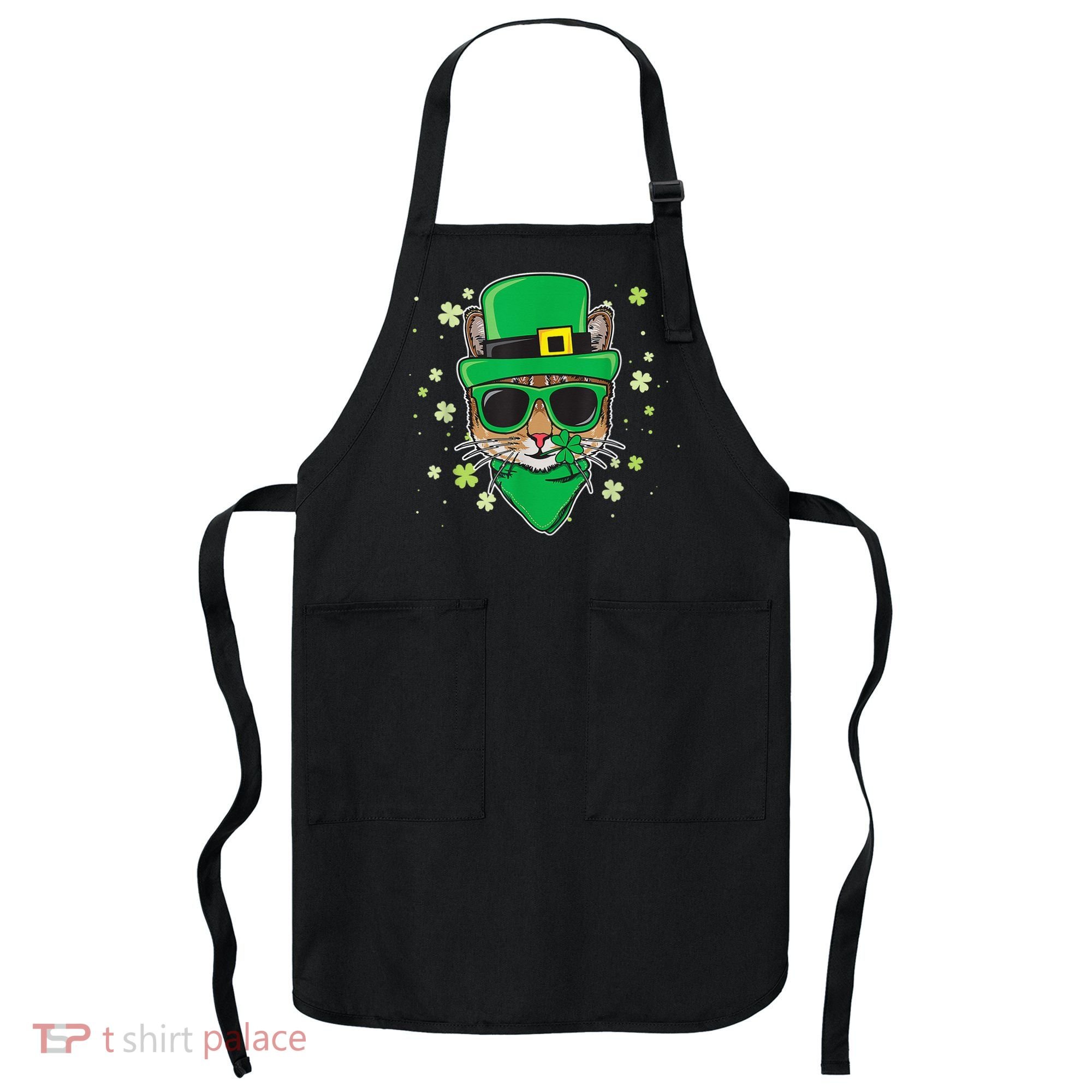 Cat St Patricks Day Leprechaun Shamrock Irish Catrick's Apron