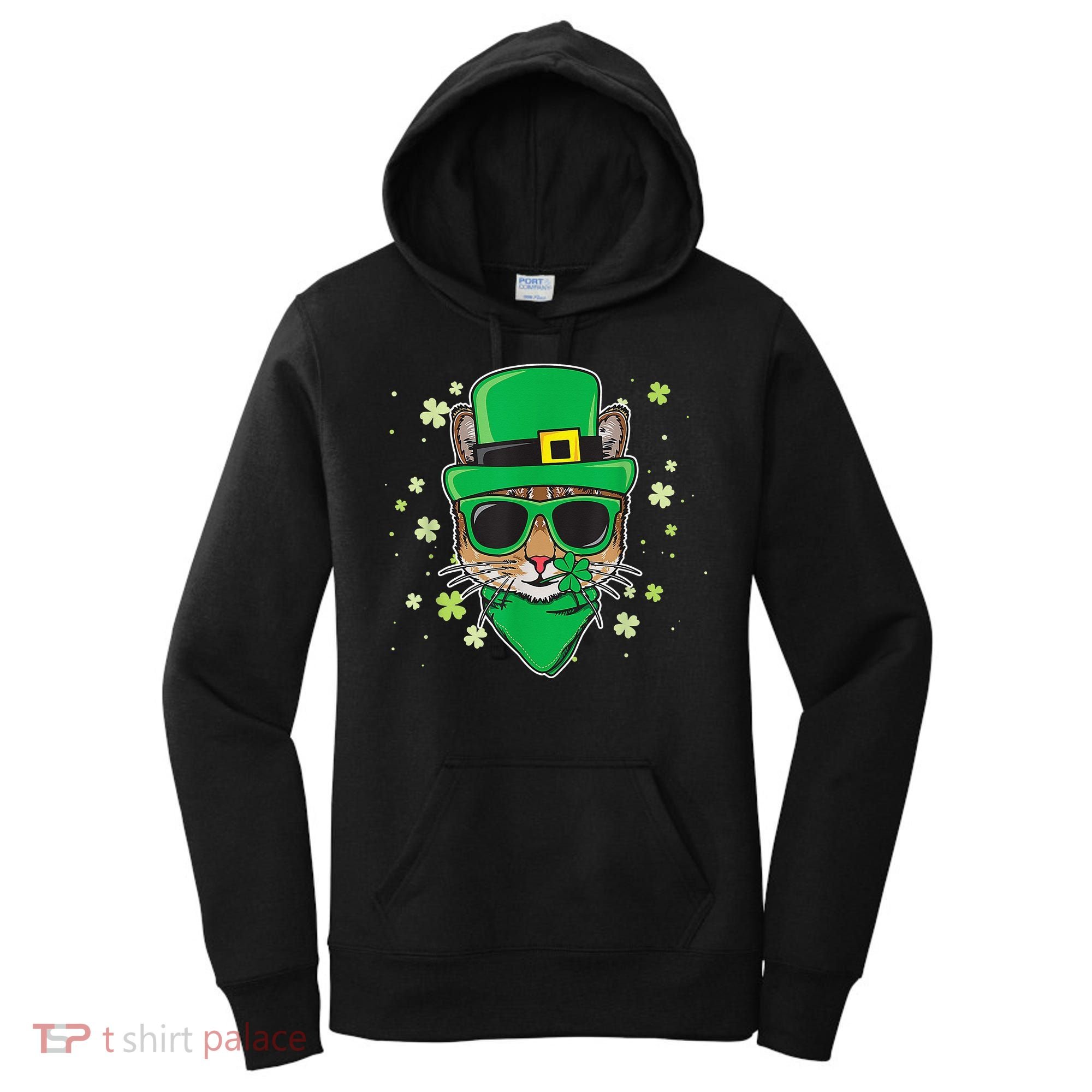 Cat St Patricks Day Leprechaun Shamrock Irish Catrick's Women's Hoodie