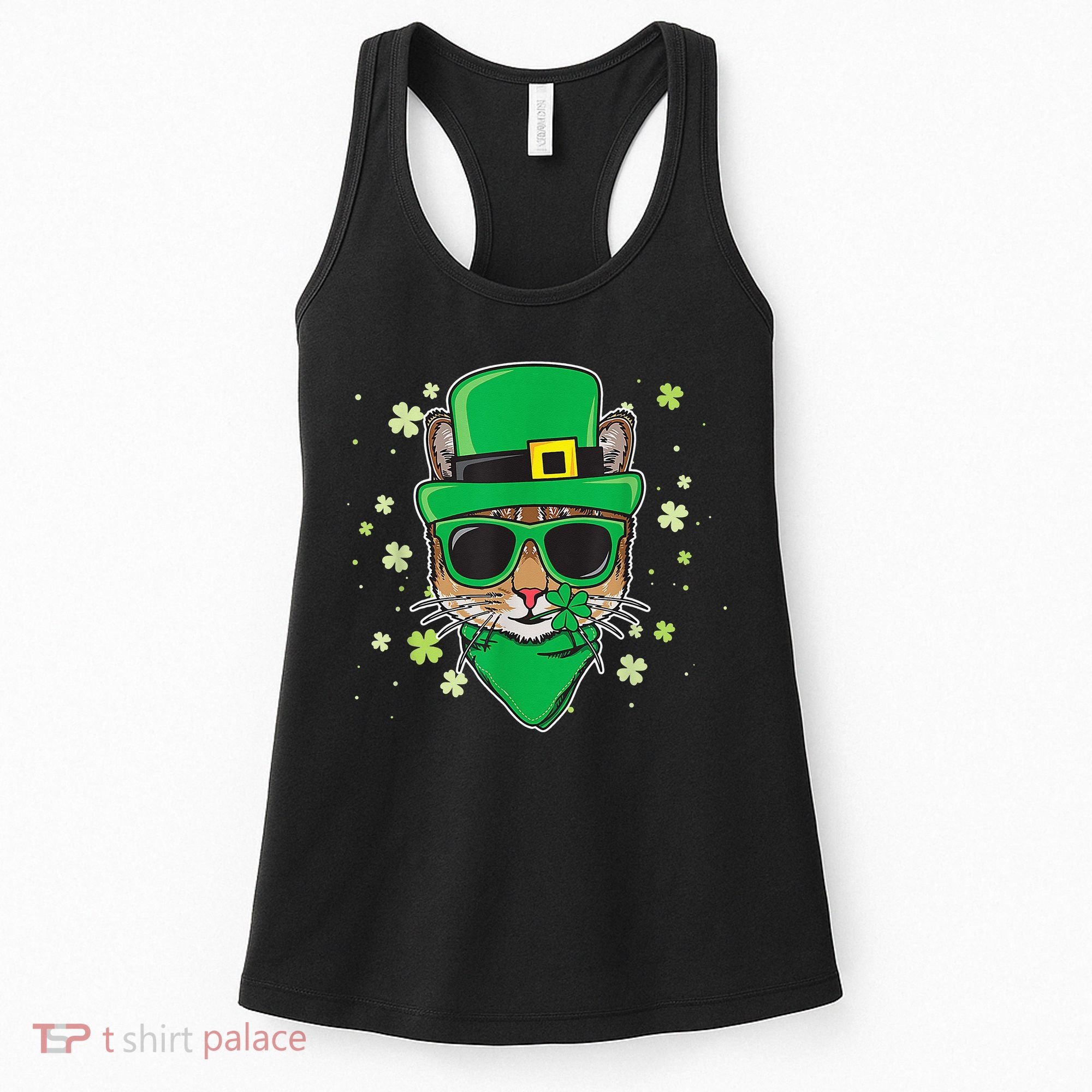 Cat St Patricks Day Leprechaun Shamrock Irish Catrick's Women's Tank Top