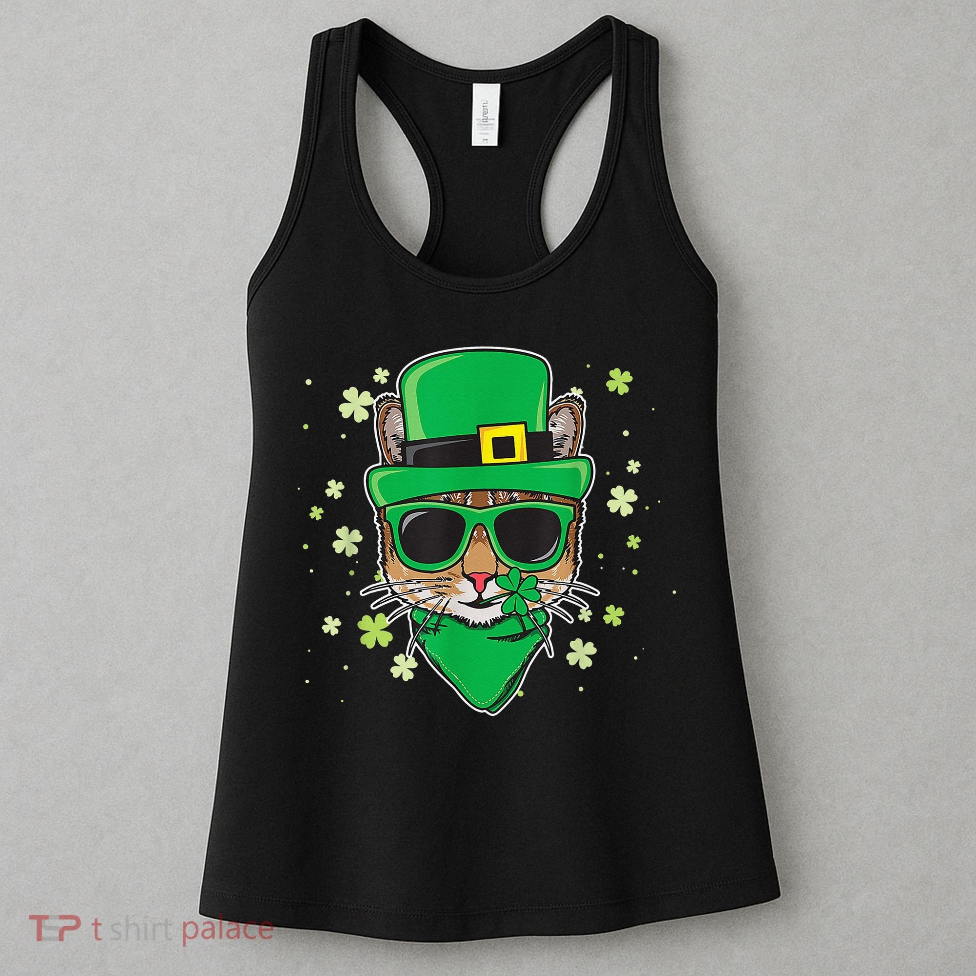 Cat St Patricks Day Leprechaun Shamrock Irish Catrick's Women's Tank Top