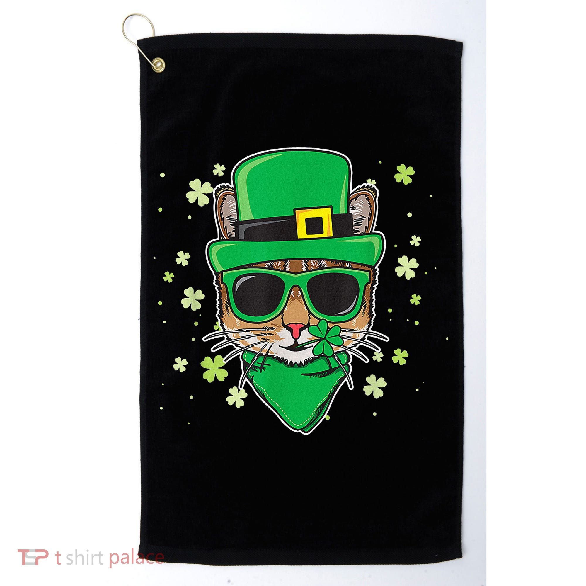 Cat St Patricks Day Leprechaun Shamrock Irish Catrick's Golf Towel