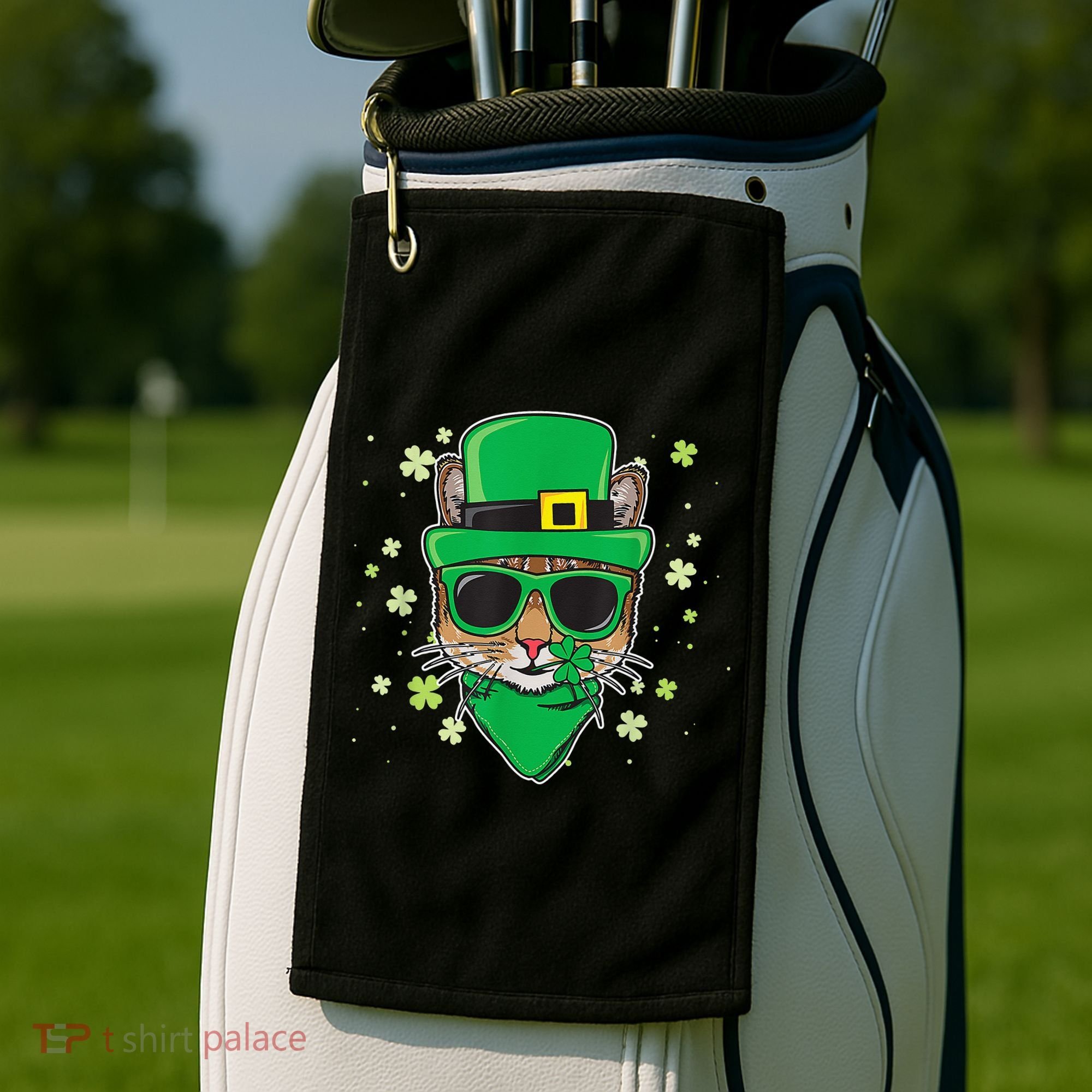 Cat St Patricks Day Leprechaun Shamrock Irish Catrick's Golf Towel