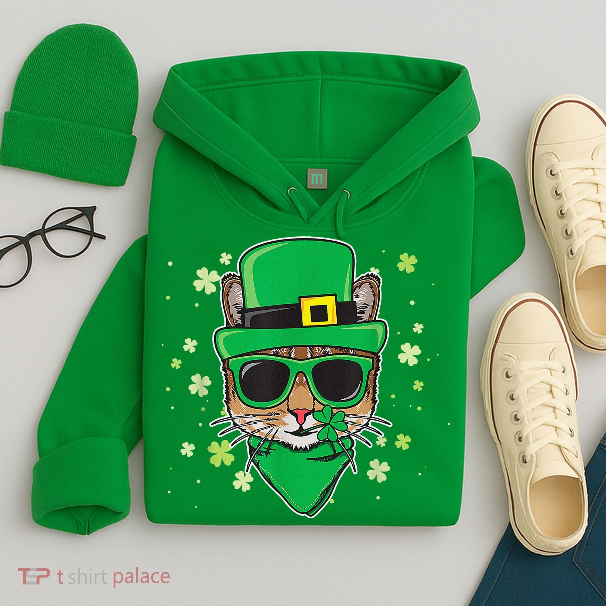 Cat St Patricks Day Leprechaun Shamrock Irish Catrick's Hoodie