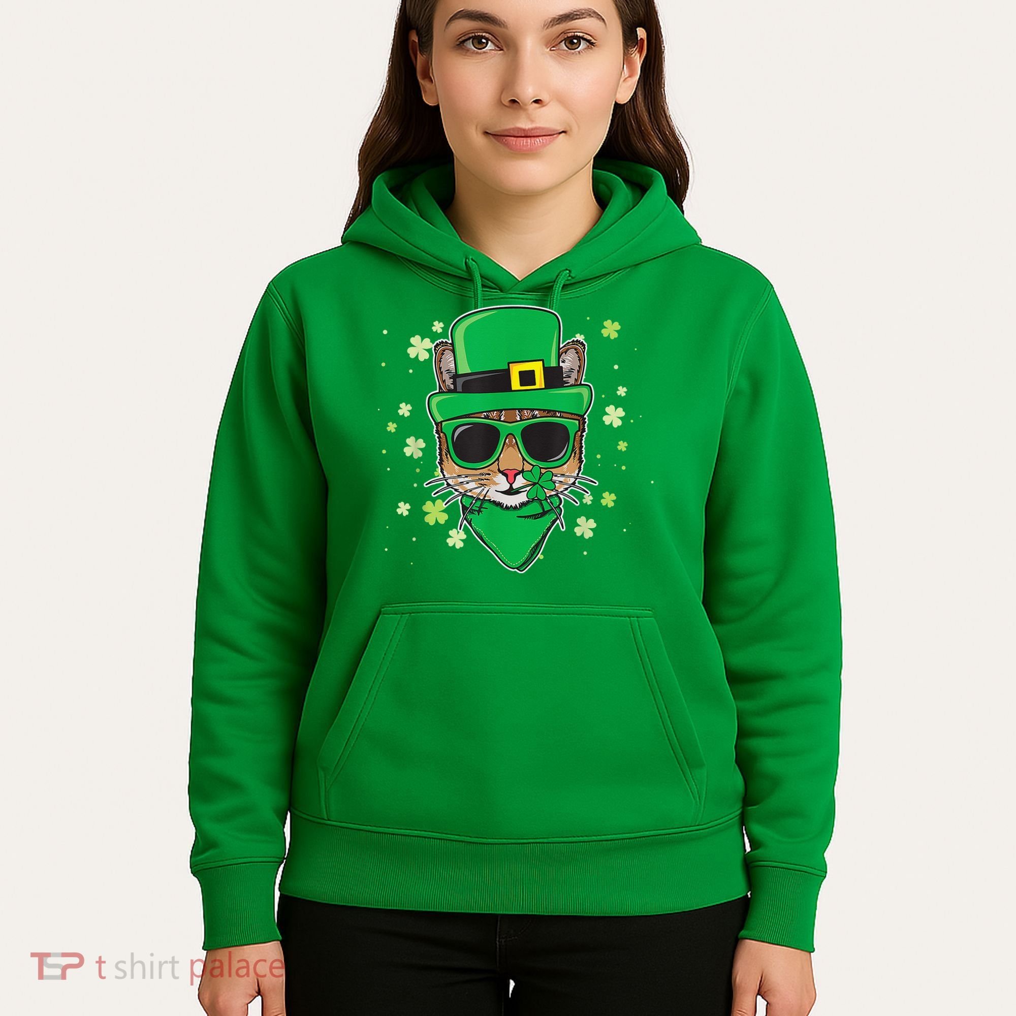 Cat St Patricks Day Leprechaun Shamrock Irish Catrick's Hoodie