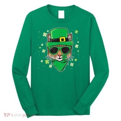 Cat St Patricks Day Leprechaun Shamrock Irish Catrick's Long Sleeve Shirt
