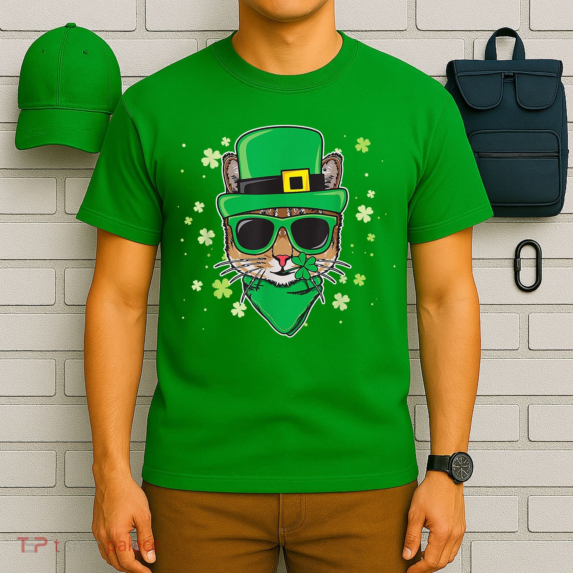 Cat St Patricks Day Leprechaun Shamrock Irish Catrick's T-Shirt