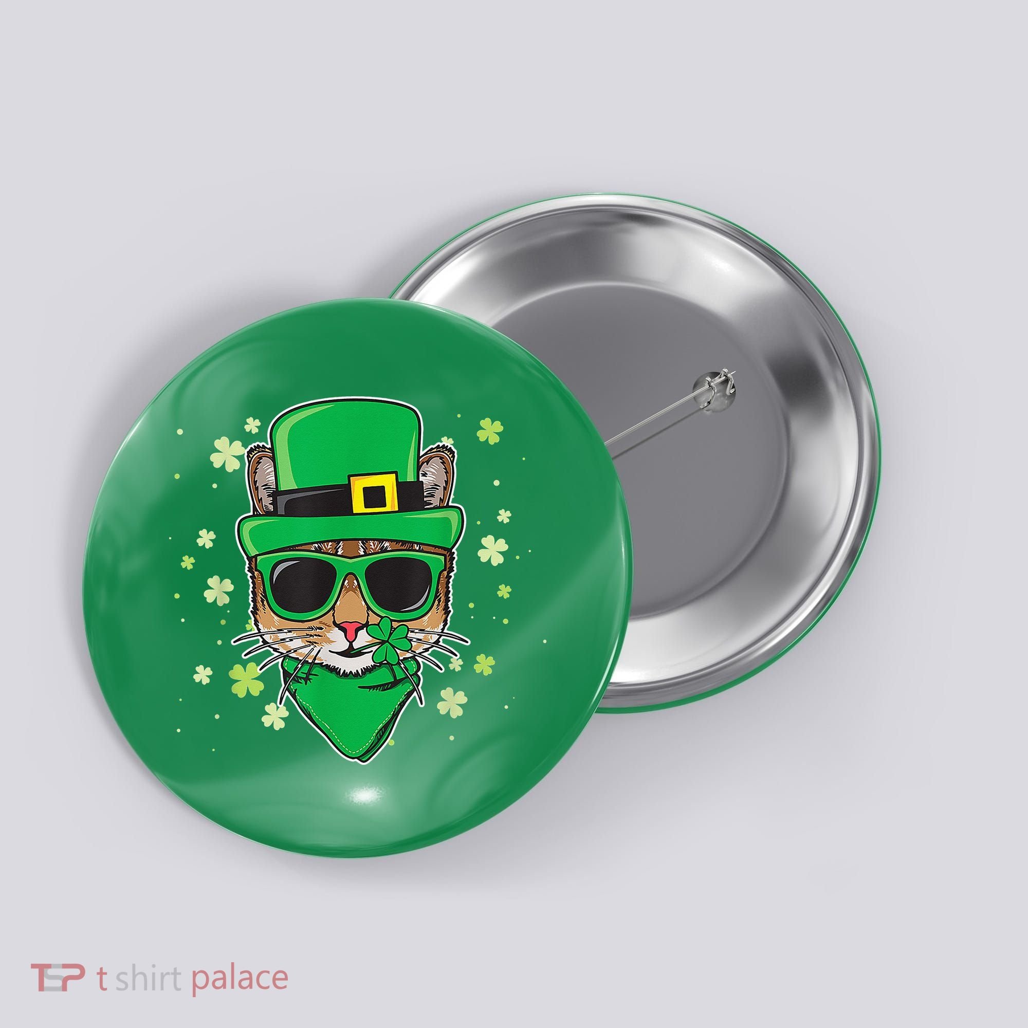 Cat St Patricks Day Leprechaun Shamrock Irish Catrick's Button