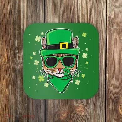 Cat St Patricks Day Leprechaun Shamrock Irish Catrick's Coaster